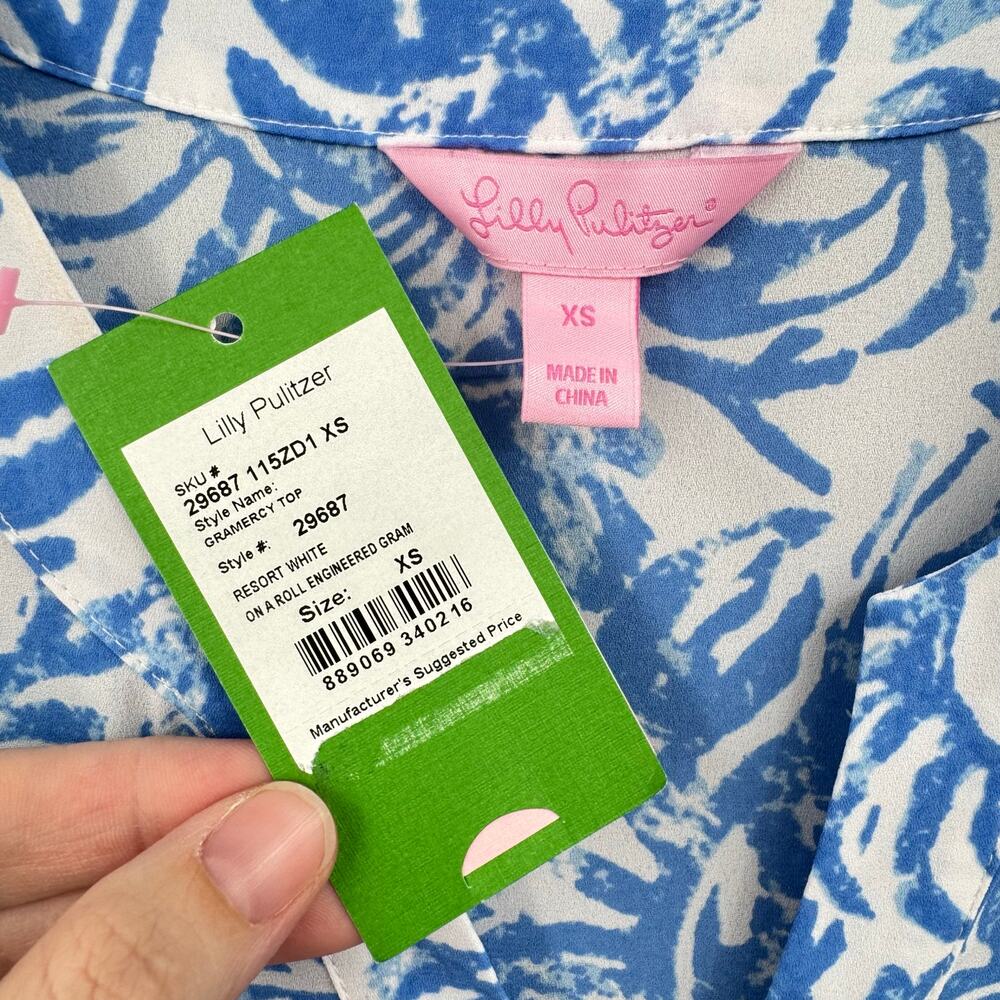 Lilly Pulitzer NWT Gramercy Resort White Blue Print Sleeveless Top Peplum Tank - Picture 9 of 11